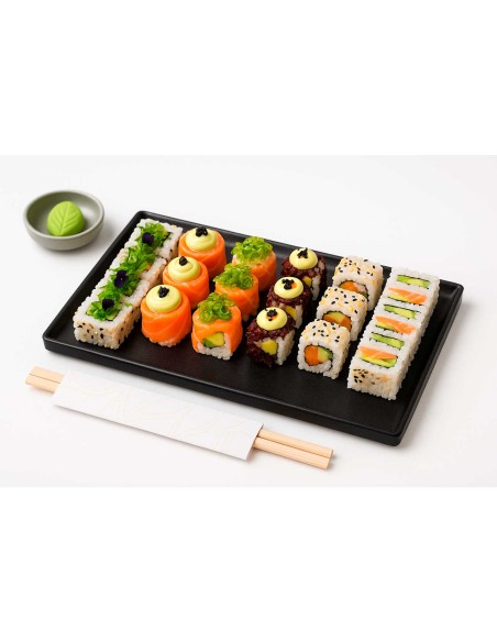 Bandeja Retangular Preta Multiuso Servir Frios Sushis 25cm