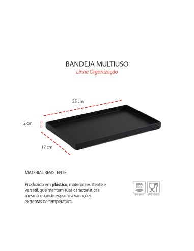 Bandeja Retangular Preta Multiuso Servir Frios...