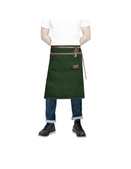 Avental de Cintura Verde Escuro Couro Marrom Bar Restaurante
