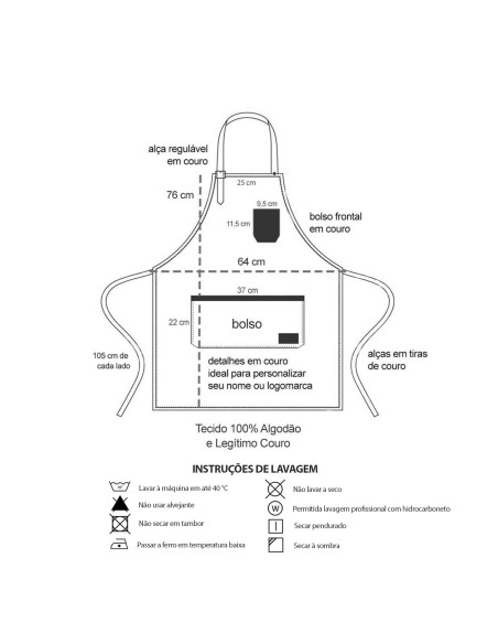 Avental Preto Couro Marrom Barista Barbearia Chef Cozinha