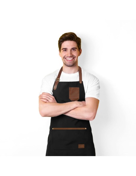 Avental Preto Couro Marrom Barista Barbearia Chef Cozinha