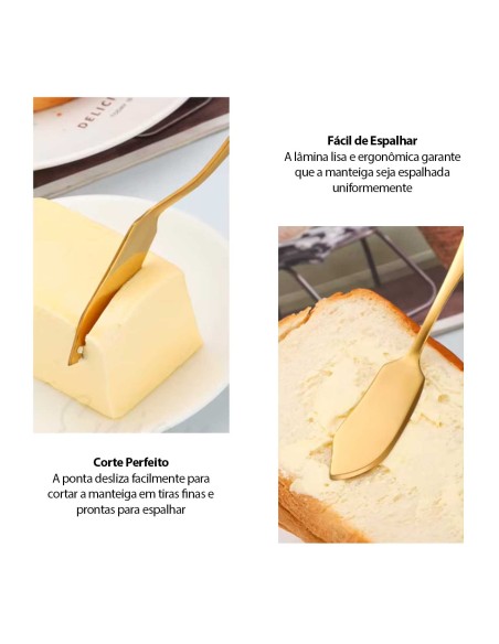 Faca de Sobremesa Espatula de Manteiga Pate Geleia Inox Dourado