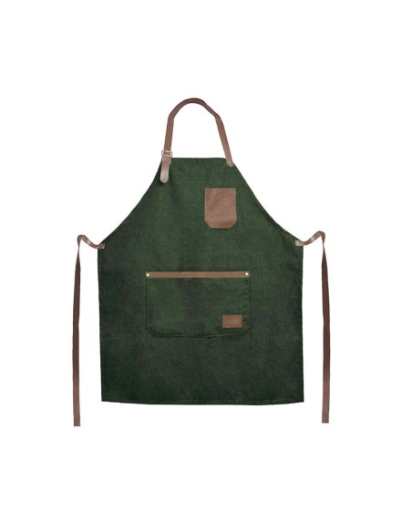 Avental Verde Escuro Couro Marrom Jardinagem Bar Barbearia