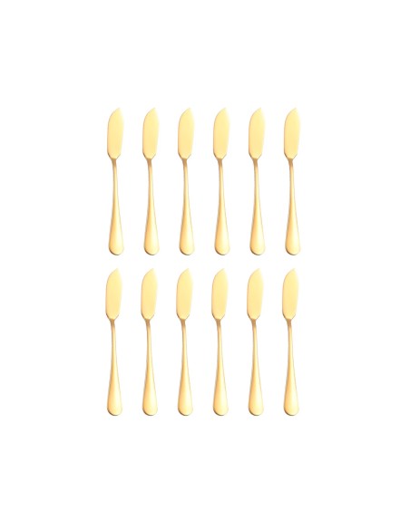 Faca para Manteiga Espatula Pate Aço Inox Dourado Jogo 12un