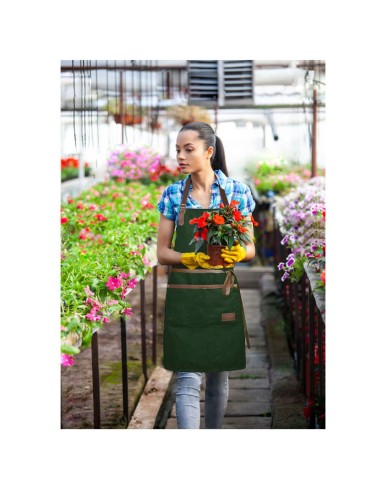 Avental Verde Escuro Couro Marrom Jardinagem...