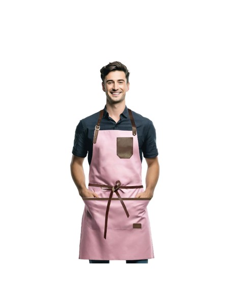Avental Rosa Couro Marrom Chef Confeitaria Jardinagem Salao