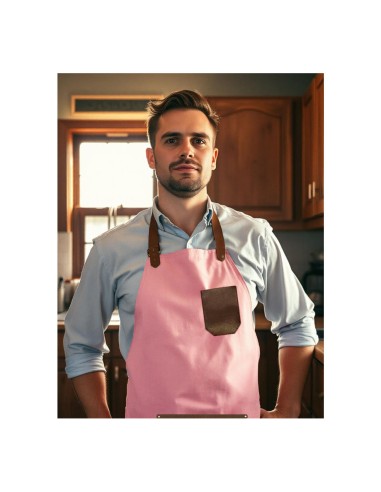 Avental Rosa Couro Marrom Chef Confeitaria...