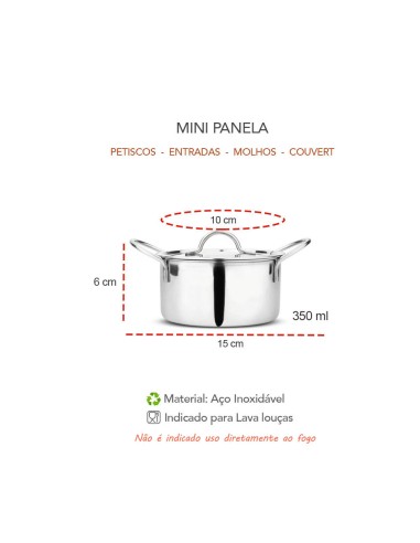 Panela Mini Cacarola 10cm Inox Couvert Entrada...