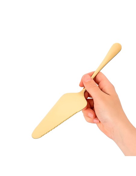 Espatula de Bolo Aço Inox Dourado Servir Sobremesas 23cm