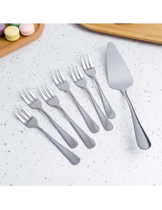 Espatula e Garfo de Bolo Talheres Sobremesa Aço Inox Kit 7un 2