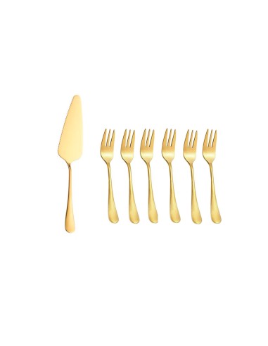 Espatula e Garfos de Bolo Dourado Sobremesa...