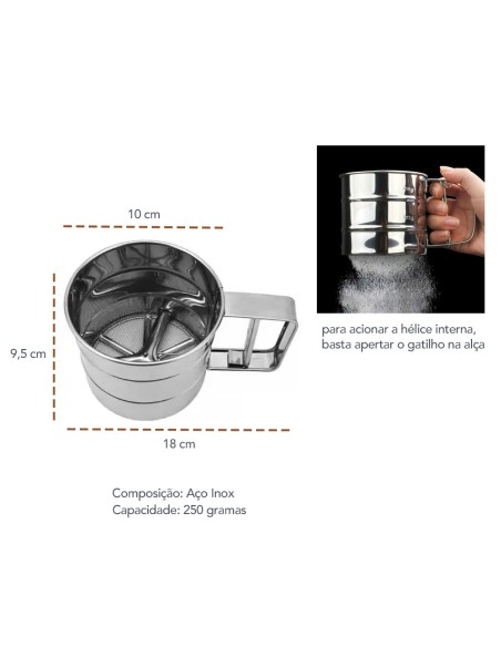 Tapioqueira Polvilhador de Tapioca Farinha Caneca Inox 250g