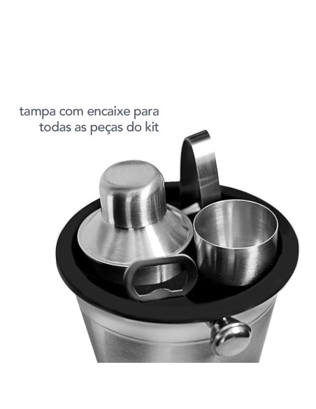 Coqueteleira Balde Copo Dosador Abridor Pegador Kit Bar Inox