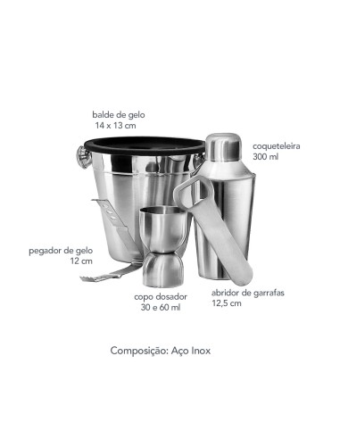 Coqueteleira Balde Copo Dosador Abridor Pegador...