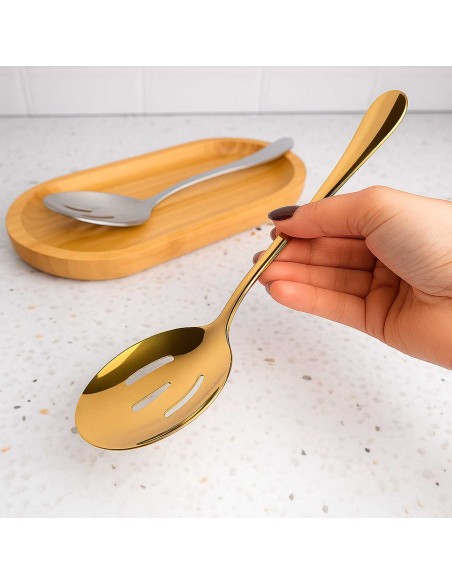 Colher Vazada Dourada Aço Inox Servir Saladas Legumes