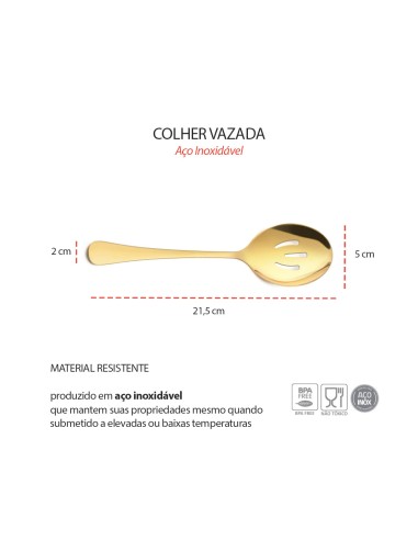 Colher Vazada Dourada Aço Inox Servir Saladas...