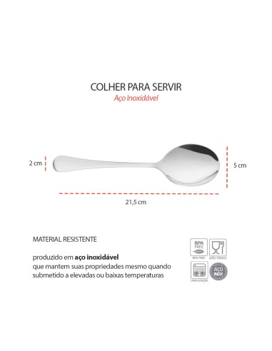 Colher para Servir Arroz e Salada Aço Inox...