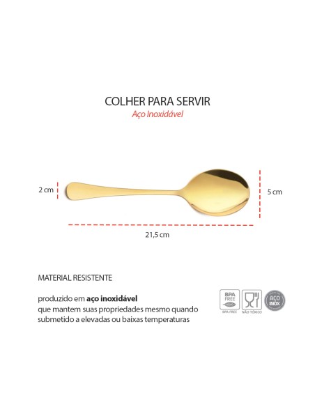 Colher para Servir Arroz e Salada Dourado Aço Inox Multiuso