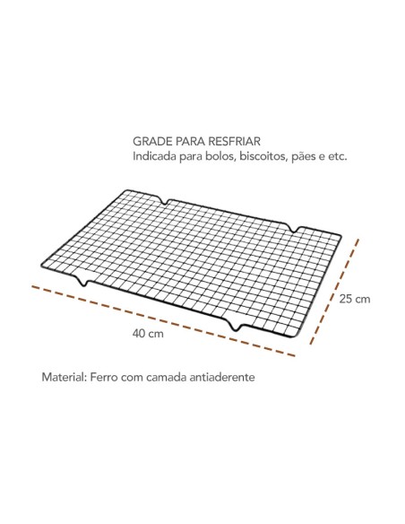 Grade para Resfriar Paes Escorredor Antiaderente Preto 40x25cm