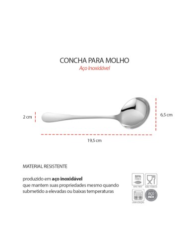 Concha Aço Inox Servir Molhos Sopas Caldos...