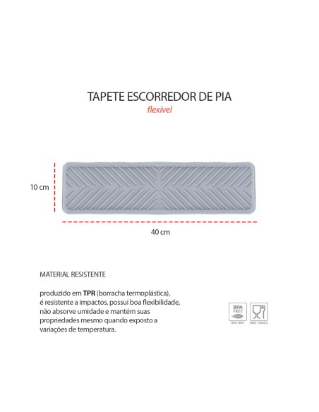 Tapete de Pia Escorredor Louça Estreito Comprido Borracha