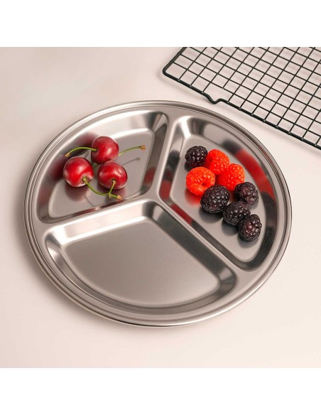 Petisqueira Redonda 3 Divisorias Bandeja Prato Aço Inox