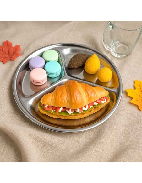 Petisqueira Redonda 3 Divisorias Bandeja Prato Aço Inox