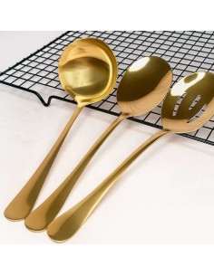 Concha Colher Servir Vazada Dourado Servir Jogo Aço Inox 2