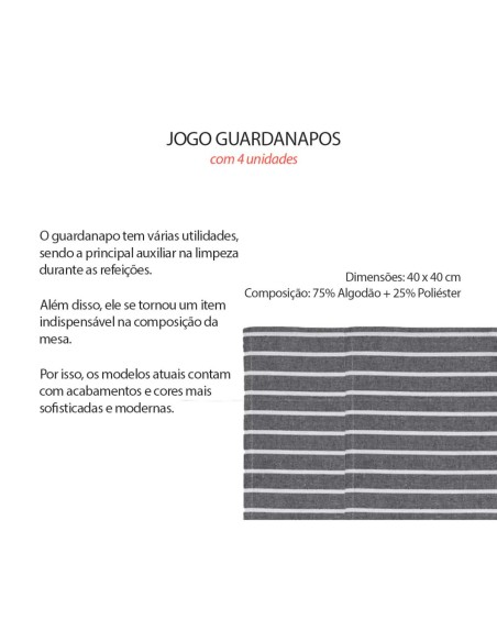 Pano de Prato Copa 40cm Guardanapo Listrado Branco Jogo 4un