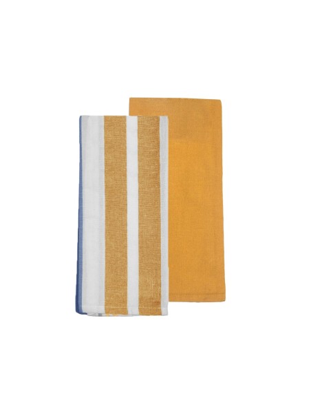 Pano de Prato Copa 70cm Guardanapo Listra Branco Mostarda Kit 2un