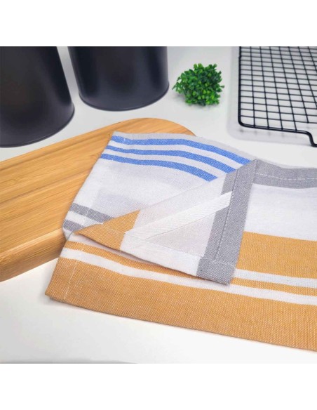 Pano de Prato Copa 70cm Guardanapo Listra Branco Mostarda Kit 2un