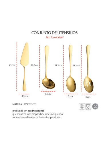 Espatula Concha Colher Servir Dourado Aço Inox...