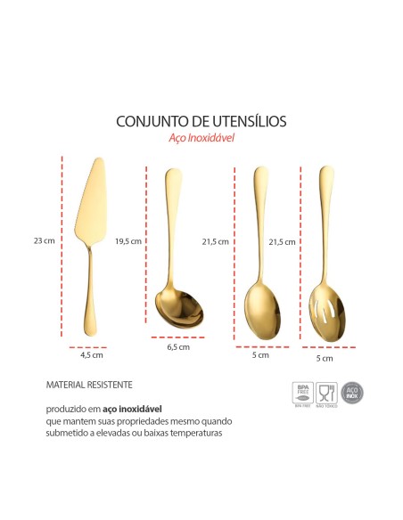 Espatula Concha Colher Servir Dourado Aço Inox Servir Buffet