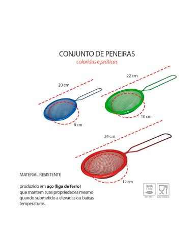 Peneira Aço Colorido Confeitaria Cozinha Bar...