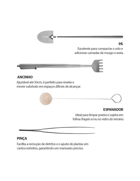 Ferramenta Jardinagem Inox Pa Ancinho Pinça Mini Jardim 4un