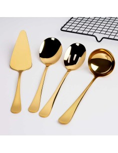 Espatula Concha Colher Servir Dourado Aço Inox Servir Buffet 2
