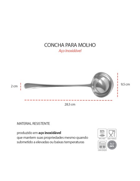 Concha Aço Inox Servir Molhos Sopas Caldos Utensilio 28,5cm