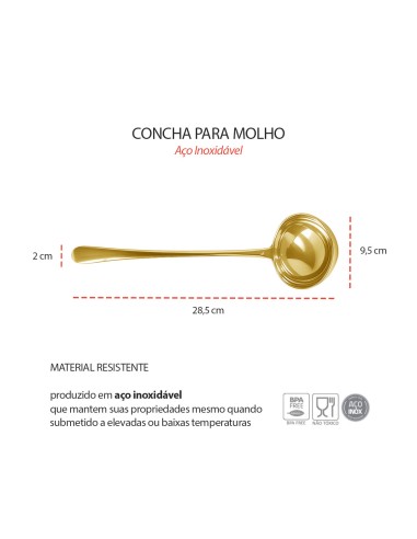 Concha Dourada Aço Inox Servir Molhos Sopas...