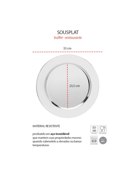 Sousplat Redondo Inox 33cm Mesa Posta Buffet Restaurante 6un
