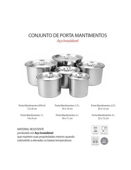 Porta Mantimentos Aço Inox Lata com Tampa Armazenar Kit 6un