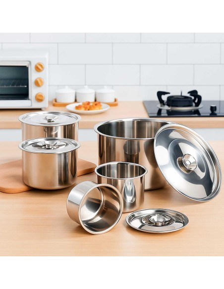 Porta Mantimentos Aço Inox Lata com Tampa Armazenar Kit 6un