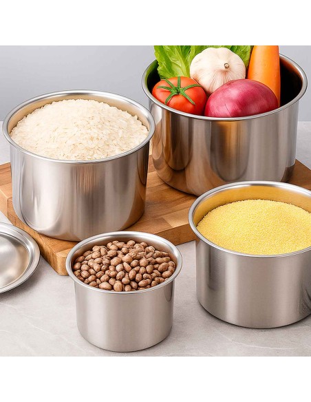 Porta Mantimentos Aço Inox Lata com Tampa Armazenar Kit 6un