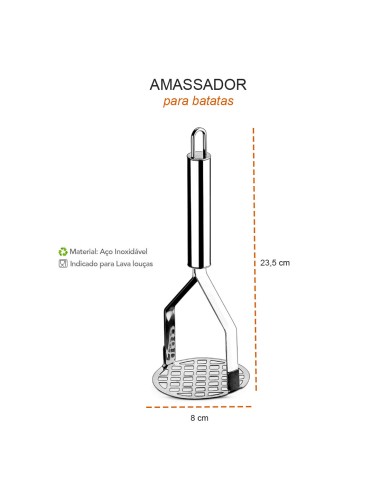 Amassador de Batatas e Legumes Aço Inox Tuboline