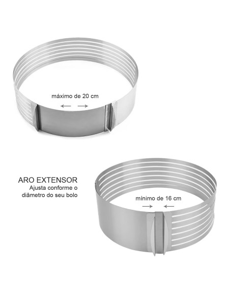 Cortador de Bolo Molde Camadas Ajustavel Aro Inox 16 a 20cm