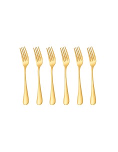 Garfo de Mesa Dourado Ouro Talheres Aço Inox Buffet Jogo 6un