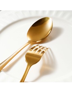 Colher de Mesa Dourada Ouro Talheres Aço Inox Buffet Jogo... 2