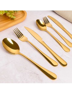 Talheres de Mesa Faqueiro Dourado Garfo Faca Colher Inox... 2