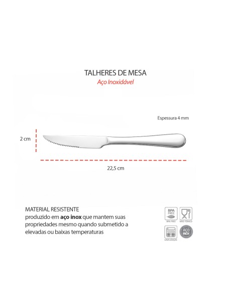 Faca de Mesa Serrilhada Aço Inox Talheres Buffet Restaurante