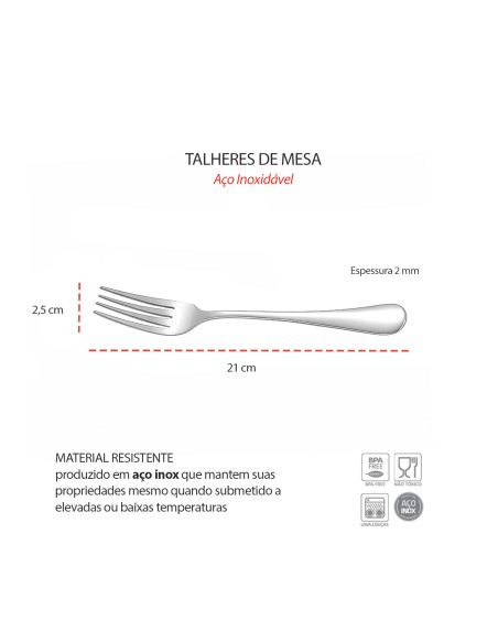Garfo de Mesa Aço Inox Talheres Buffet Restaurante Jogo 6un