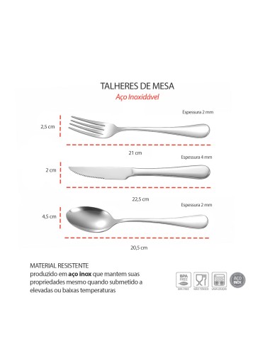 Talheres de Mesa Faqueiro Garfo Faca Colher...
